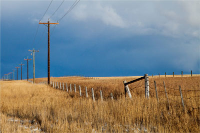 Prairie scene with dark storm clouds